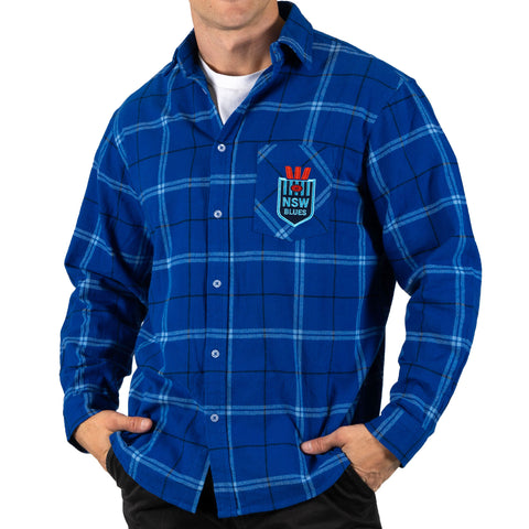 NSW Blues State of Origin Mens Adults Mustang Flannel Shirt