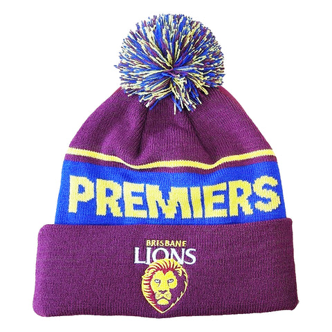 Brisbane Lions 2024 Premiers Mens Adults Pom Pom Beanie