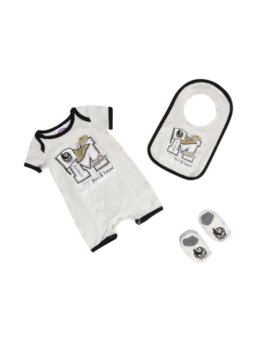 Collingwood Magpies Baby Infants Footy Fan Romper Bib Booties Gift Set