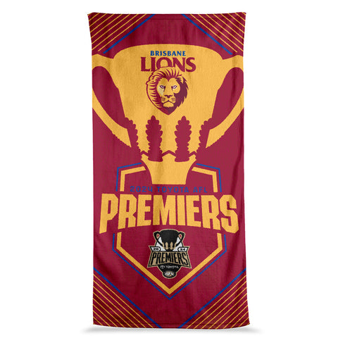 PREORDER - Brisbane Lions 2024 Premiers Logo Beach Towel PH2