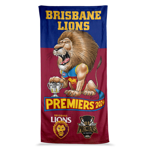 PREORDER - Brisbane Lions 2024 Premiers Caricature Beach Towel PH2