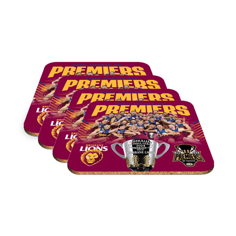 PREORDER - Brisbane Lions 2024 Premiers Team Image Coasters 4 Pack PH2