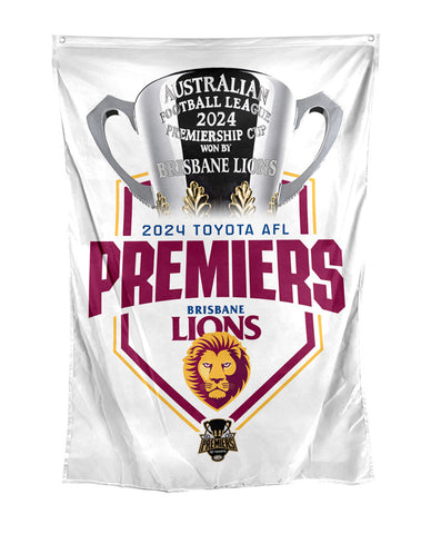 PREORDER - Brisbane Lions 2024 Premiers Logo Cape Wall Flag PH1