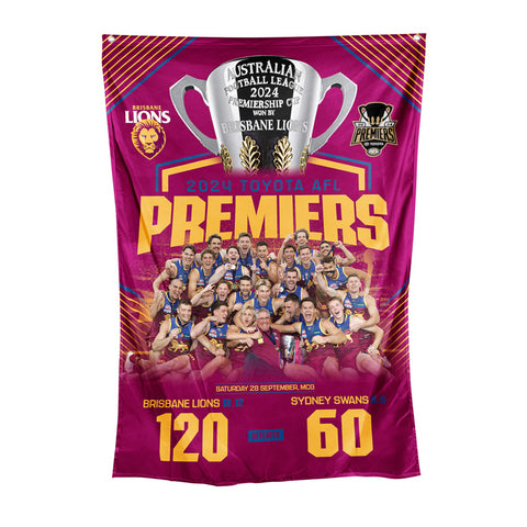 PREORDER - Brisbane Lions 2024 Premiers Image Wall Cape Flag PH2