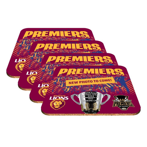 PREORDER - Brisbane Lions 2024 Premiers Team Image Coasters 4 Pack PH2