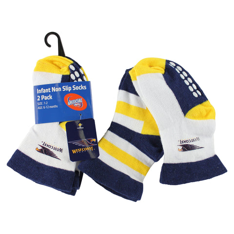 West Coast Eagles  Baby Infant Nonslip Crew Socks 2 pk