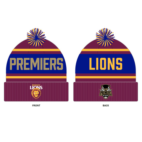 PREORDER - Brisbane Lions 2024 Premiers Mens Adults Pom Pom Beanie