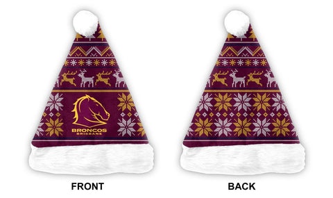 Brisbane Broncos NRL Mens Adults Ugly Sweater Santa Hat