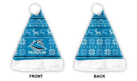 Cronulla Sharks NRL Mens Adults Ugly Sweater Santa Hat