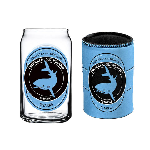 Cronulla Sharks NRL Can Glass and Can Cooler