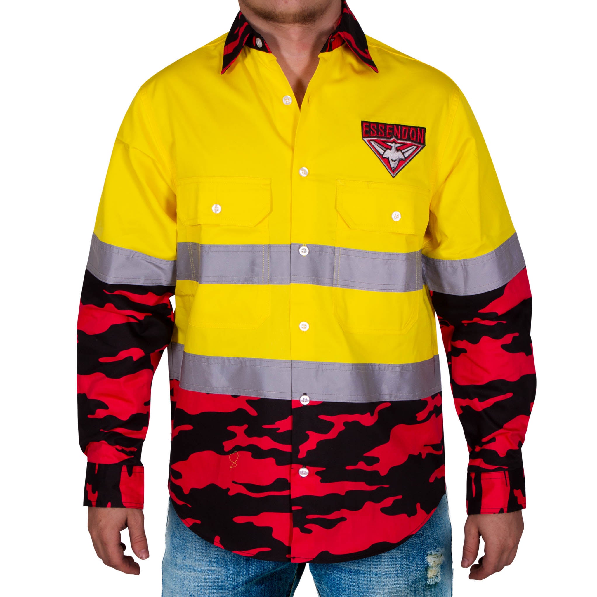 Essendon Bombers Mens Adults Camo Hi-Vis Work Shirt